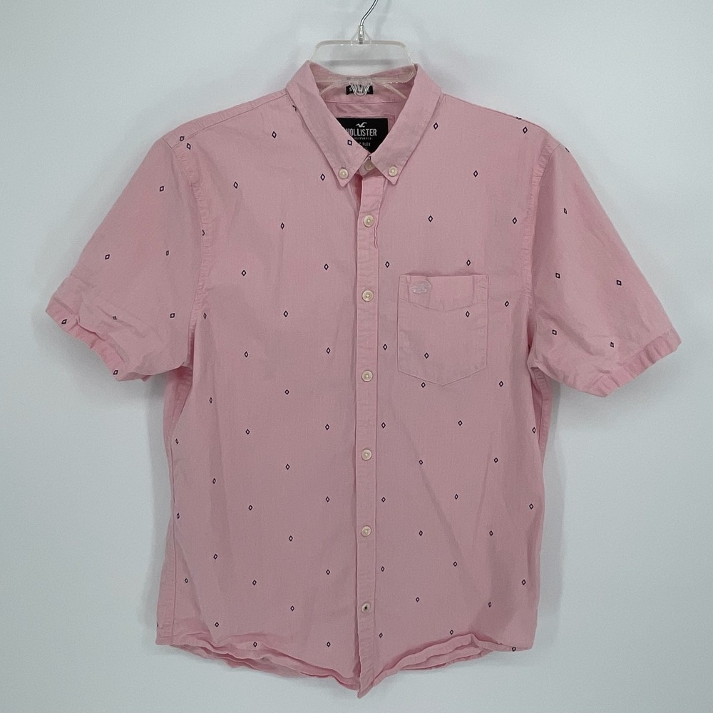 Hollister Men's Pink Geometric Print Short Sleeve Button Up Shirt‎ Size M